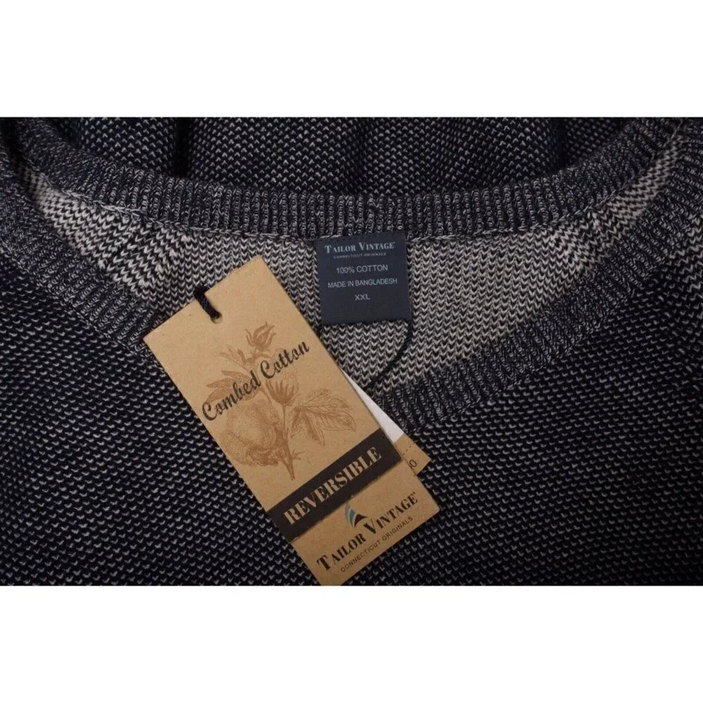Tailor Vintage Mens Sweater Reversible V-Neck Navy blue Pebble Gray XXL NWT